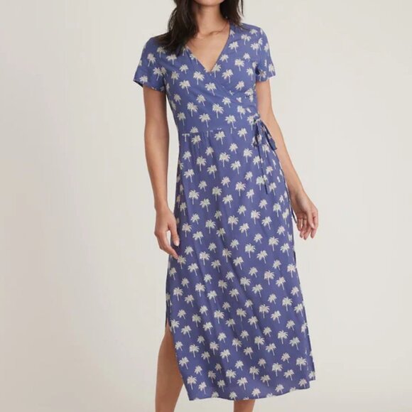Marine Layer Dresses & Skirts - Marine Layer Emlyn Midi Wrap Dress Marlin Palm Print Summer Genuine Wrap Dress M